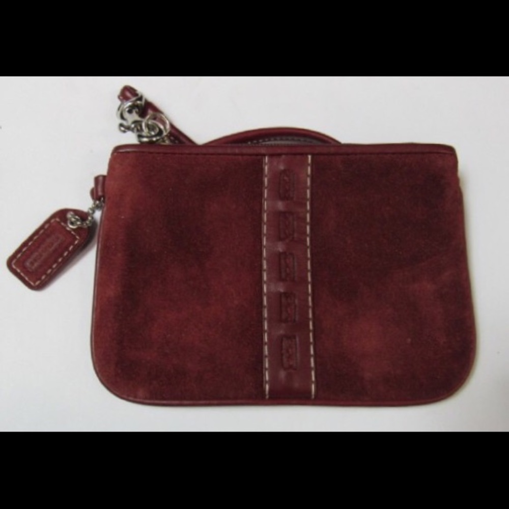 Burgundy Suede Leather Coach Wristlet Wallet